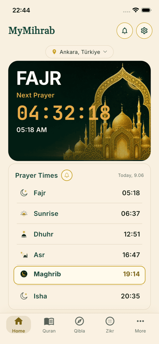 MyMihrab home screen